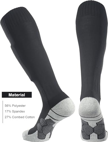 APTESOL Youth Soccer Socks Boys Girls Women Knee High Team Sport Cushion Sock Kids Long Tube Cotton Athletic Compression Socks (5-Pair Blue-B,Small)