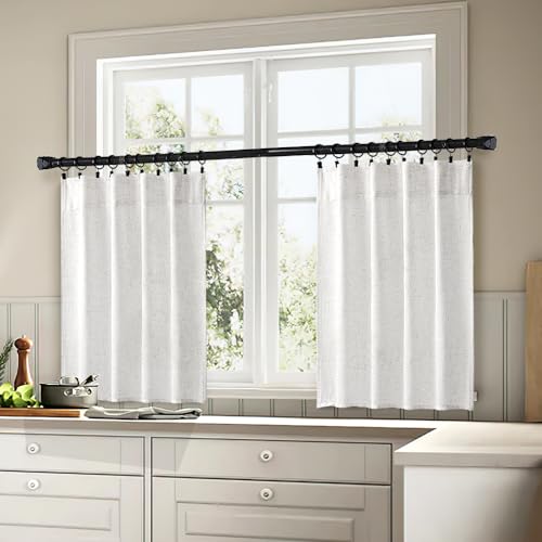 MIULEE Farmhouse Kitchen Curtains 30 Inch Length 2 Panels, Soft Thick Linen Textured Chocolate Brown Semi Sheer Light Filtering Short Cafe Tier Curtains for Small Half Window Back Tab Rod Pocket