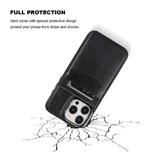 KIHUWEY for iPhone 15 Pro Max Case Wallet Compatible with MagSafe Wireless Charging, Credit Card Holder, RFID Flip Leather Magnetic Clasp Kickstand Heavy Duty Protective Cover 6.7 Inch (Black)