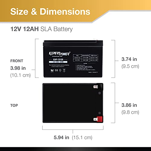 2 Pack ExpertPower 12 Volt 12 Ah Rechargeable Battery || EXP12120,Black