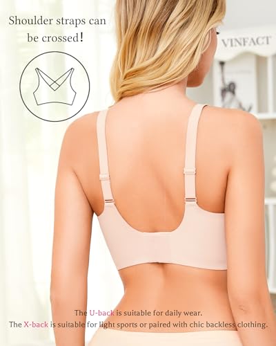 Vinfact Plunge V Bras for Women No Underwire Wireless Push up Bra Full Coverage Bralette Seamless T Shirt Everyday Sleep Bra PKS Pink