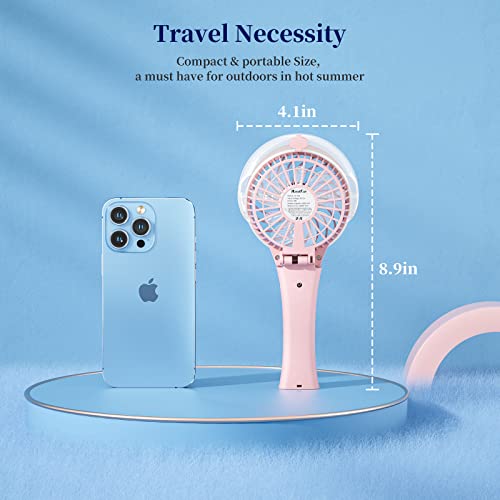 HandFan 2023 Upgraded Portable Misting Fan, 34ml Handheld Personal Mister Fan Rechargeable, Battery Operated Spray Water Mist Fan, Mini Electric Cooling Fans for Makeup Travel Outdoors Disney(Pink)