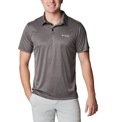 Columbia Men's Terminal Tackle Heather Polo, Black Heather/Gulf Stream Logo, Small