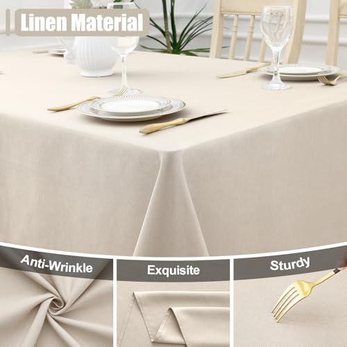 smiry Rectangle Linen Tablecloth, Waterproof Spillproof Anti-Wrinkle Burlap Table Cloth, Washable Decorative Farmhouse Fabric Table Covers for Dining, Fall Parties, Banquets, 52x70 Inch, Beige