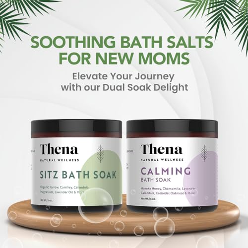 Thena Organic Sitz Bath Soak & Calming Soak Bundle | 100% Natural & Gentle with Colloidal Oatmeal Manuka Honey Soothe Dry Skin Natural Eczema Skin Therapy Postpartum Essentials