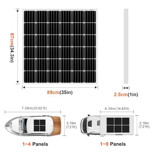 DOKIO 150 Watt 18 Volt Monocrystalline Solar Panel High Efficiency Module Sturdy RV Marine Boat Off Grid