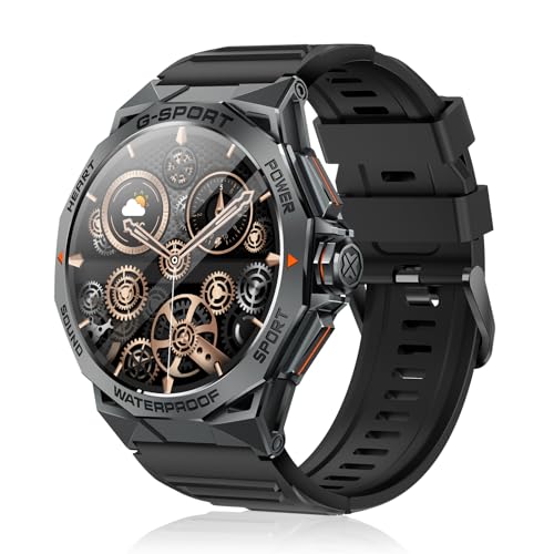 Tbtxyxl Military Smart Watches for Men,1.43'' Amoled Ultra HD Sport Watch with(Call Receive/Dial),100+Sports Modes, IP68/Heart Rate/Sleep/SpO2/Blood,Outdoor Rugged Watch for Android and iOS (Black)