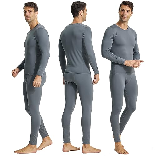 LANBAOSI Mens Thermal Underwear Set Long Johns Set with Fleece Lined Warm Base Layer Top Bottom Compression Suits Cold Gear Black