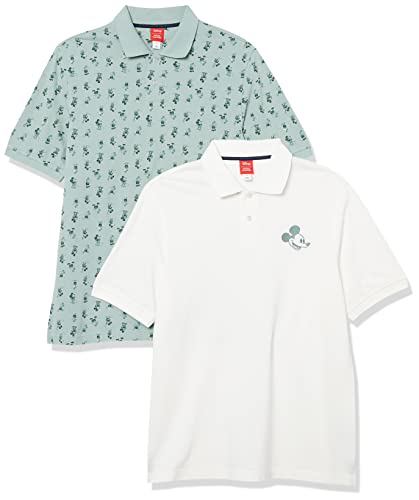Amazon Essentials Disney | Marvel | Star Wars Men's Regular-Fit Cotton Pique Polo Shirt, Pack of 2, Mickey Peace, X-Small