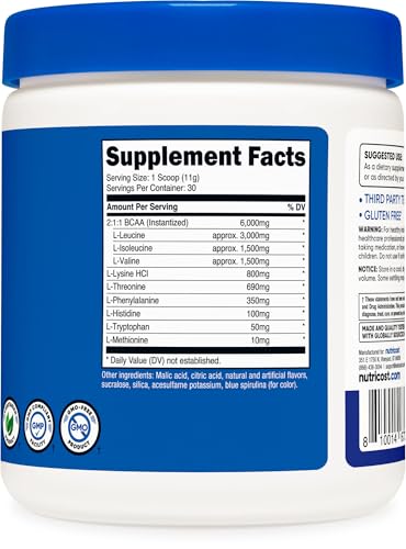 Nutricost EAA Powder 30 Servings (Blue Raspberry) - Essential Amino Acids - Non-GMO, Gluten Free, Vegetarian Friendly