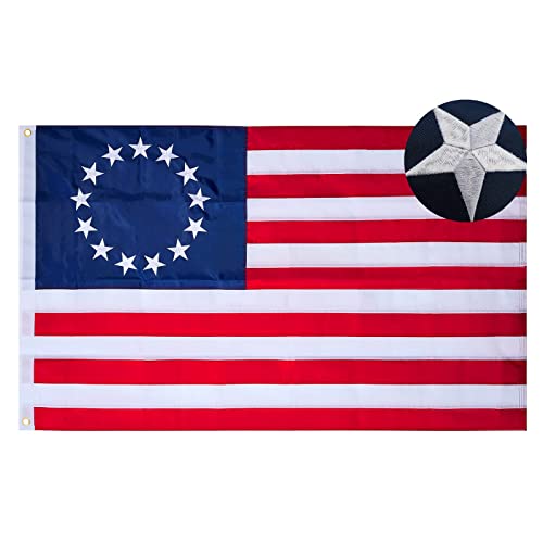 ROTERDON Betsy Ross Flag 2x3 FT Outdoor - Made in USA, Embroidered 13 Stars Colonies Primitive American US Flag, Heavy Duty Nylon Sewn Stripes and Brass Grommets