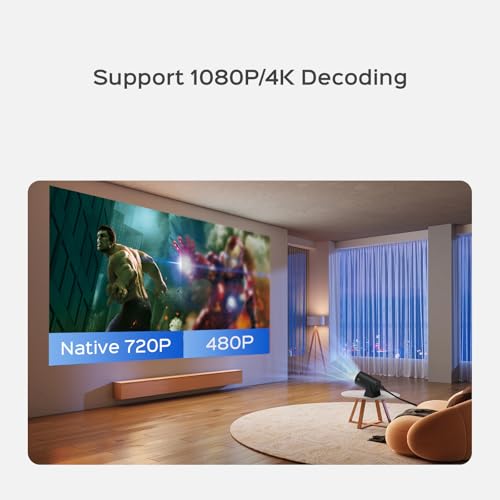 Mini Projector with WiFi and Bluetooth, 180°Rotatable Portable Projector, 1080P Support, 130" Smart Projector with Android TV 11.0, Short Throw, Auto Keyston for Outdoor/Home Theater, Iron Grey