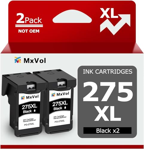 MxVol 275XL PG-275XL Remanufactured Ink Cartridge Replacement for Canon 275 275XL PG-275 PG275 XL Black Ink for PIXMA TS3522 TR4720 TS3500 TS3520 TR4700 TR4722 TS3722 Printer Ink Cartridges, 2 Black