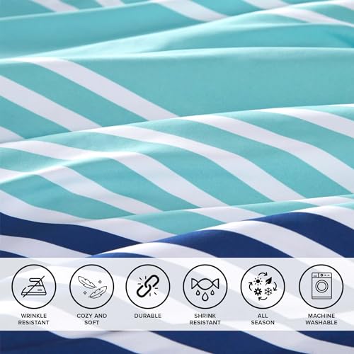 Comfort Spaces Twin Comforter Sets with Sheets - Bed in a Bag 6 Pieces Teen Bedding Sets Twin, Navy and Grey Stripes Bedding Twin, College Twin Bed Set, 2 Side Pockes Bedroom Organizer Twin Navy