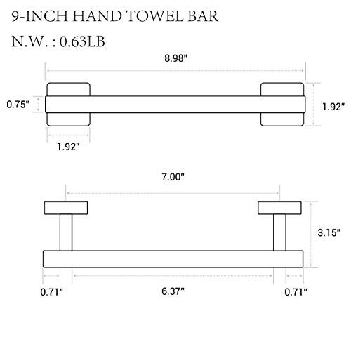 9 Inches Towel Bar for Bathroom Hanky Holder Bath Towel Rail Wall Mounted Kitchen Dish Clothes Hanger SUS304 Stainless Steel, Brushed Gold