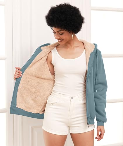 SWISSWELL Hoodies for Women Winter Fleece Sweatshirt - Full Zip Up Thick Sherpa Lined Hooded Jacket Rose Powder Large