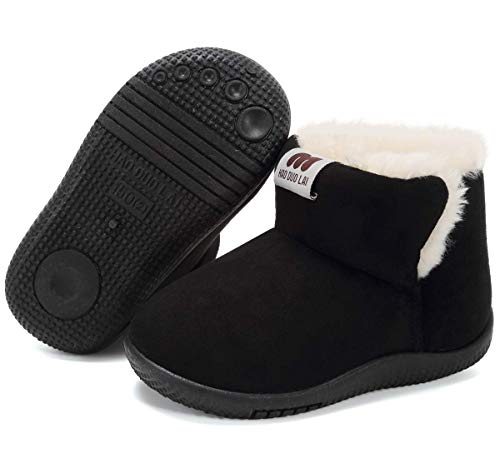 KEESKY Snow Boots for Toddler Boys Suede Fur Lined Winter Warm Outdoor Footwear Black Toddler Size 4.5 M Toddler Label Size 13