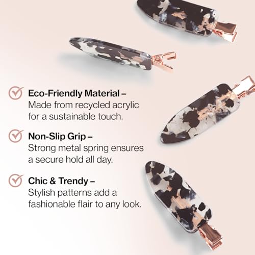 Kitsch Creaseless Hair Clips for Women - No Bend, No Crease Hair Clips For Styling, Makeup Application and Face Wash - Recycled Acrylic - 4pcs Black Terrazzo