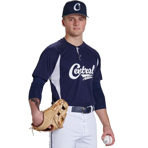 Champro Men's Standard Clean Up 2-Button Baseball/Softball Jersey, Cardinal, White, Adult 3X-Large