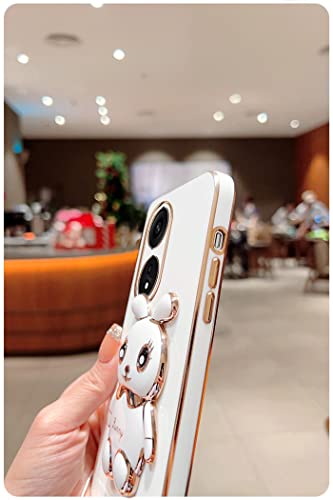 for Oneplus Nord N300 5G Case 3D Cute Cartoon Hidden Rabbit Kickstand Design for Women Girls,Luxury Plating Glitter Soft Silicone Girly Phone Case with Camera Protection Cover for Oneplus N300 Black