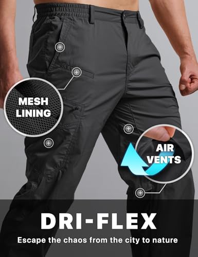 CQR Men's Quick Dry Tactical Pants, Water Resistant Outdoor Pants, Lightweight Stretch Cargo Work Hiking Pants, Runyon Cargo Pants Charcoal, 32W x 32L