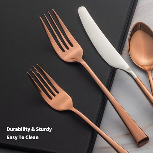 Alata Bailey Gold 20-Piece Forged Stainless Steel Flatware Set Cutlery Set,Service for 4,Silver Finish,Dishwasher Safe