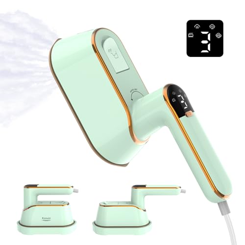 Portable Travel Steamer Iron for Clothes with LCD Display - 4 Mode Handheld Mini Clothing Steam Iron, 1200W Small Garment Steamer, Hand Held Fabric Steamer for Home, Dorm, Travel (120V ONLY)(Green)