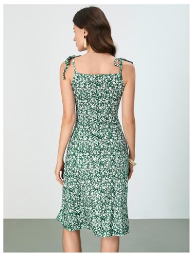 WDIRARA Women's Floral Print Tie Shoulder Split Thigh Sleeveless Boho Cami Dress Blue XL