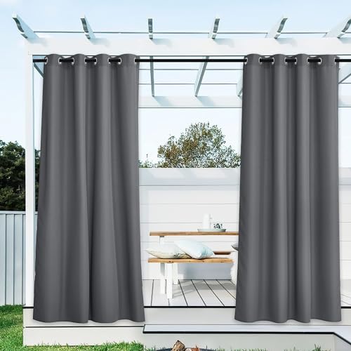 NICETOWN 2 Panels Patio Curtains Outdoor Waterproof, (Beige) Rustproof Grommet Durable Thick Privacy Indoor/Outdoor Curtains & Drapes for Porch/Picnic, W55 x L95