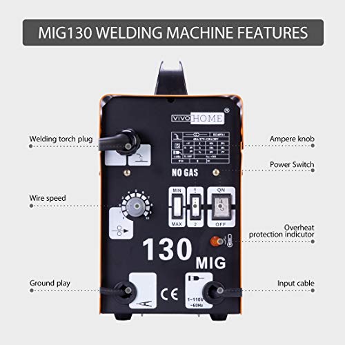 VIVOHOME MIG Welder 130 Flux Core Wire Automatic Feed Welding Machine Portable No Gas 110V DIY Home Welder w/Free Mask Black