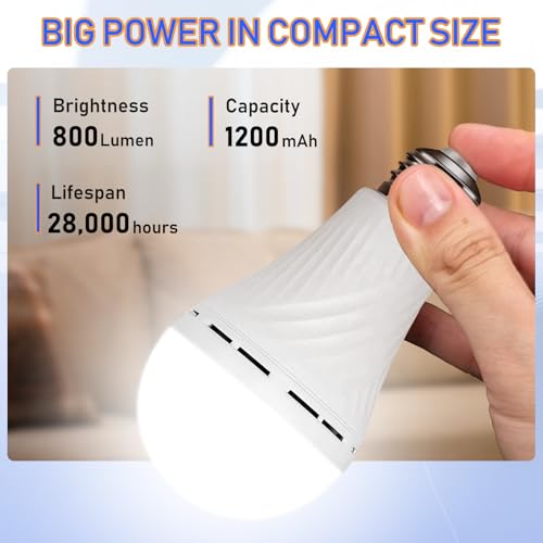 Neporal LITE Emergency Rechargeable Light Bulbs A19, Light Up to 48 hrs, Battery Operated Light Bulb, 5000K E26 LED Bulb, Emergency Lights for Home Power Failure (Daylight-2PK, 12, Watts)