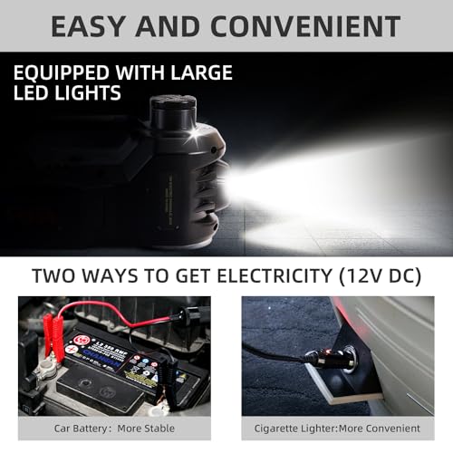 ROGTZ Electric Car Jack kit 5 Ton 12V Car Jack Hydraulic Jack with Impact Wrench and Tire Inflator Pump, Car Lift Floor Jack for SUV Sedans Tire Change with LED Light (Black)