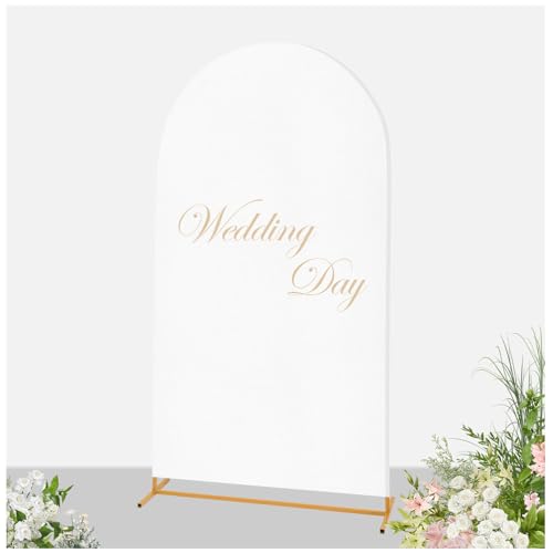 HMQIANG White Wedding Arch Backdrop Cover 6FT, Thicken Premium Spandex Fitted Backdrop Stand Covers for Birthday, Party, Baby Shower Banquet Arch Decoration