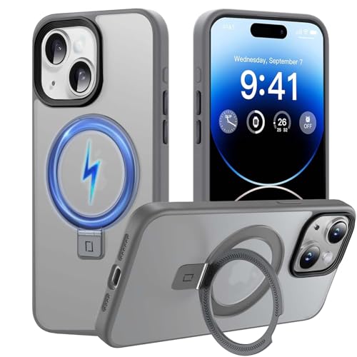 RAYONEE Phone Case Supported & Drop-Proof Protective Cover with Magnetic Ring Stand,Compatible with iPhone(Gray,iPhone 13)