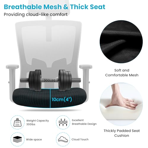 Brick Attic Office Chair Ergonomic Desk Chair High Back Computer Chair Swivel Mesh Task Chair with Adjustable Lumbar Support Armrests Headrest Black