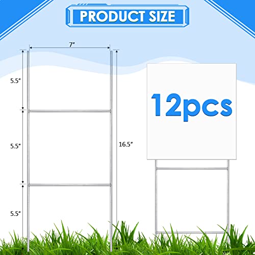 12 Pcs H Stakes for Yard Signs 16.5'' x 7'' Heavy Duty Metal H Frame Wire Stakes Weatherproof Metal Holder for 4mm 5mm Corrugated Signs Guidepost Yard Halloween Decoration