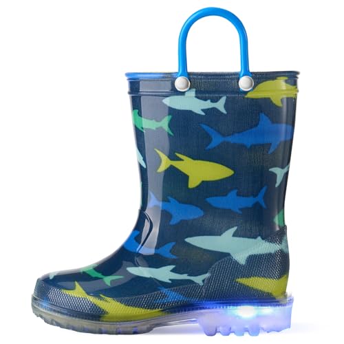 HISEA Kids Rain Boots for Boys Girls, Waterproof Lightweight Rain Boots Light Up by Steps for Water Beach Outdoor Playing (Toddler/Little Kid/Big Kid)