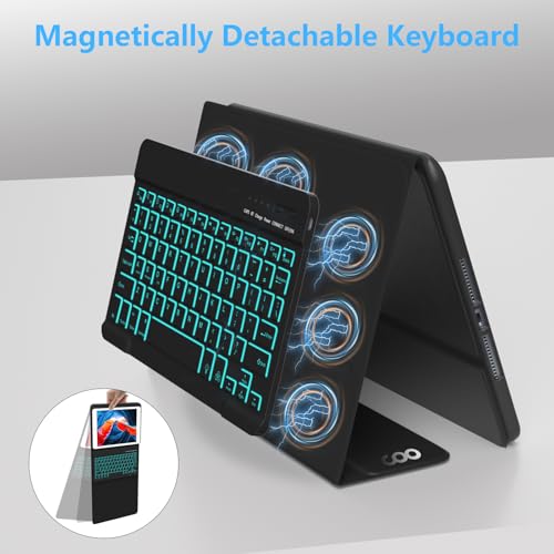 FUWANG Keyboard Case for iPad 9th Generation 10.2 inch 2021 - Detachable 7 Colors Backlit Stand Folio Keyboard Cover for iPad 8th Gen/7th Gen/iPad Pro 10.5"/iPad Air 3rd Gen, with Pencil Holder