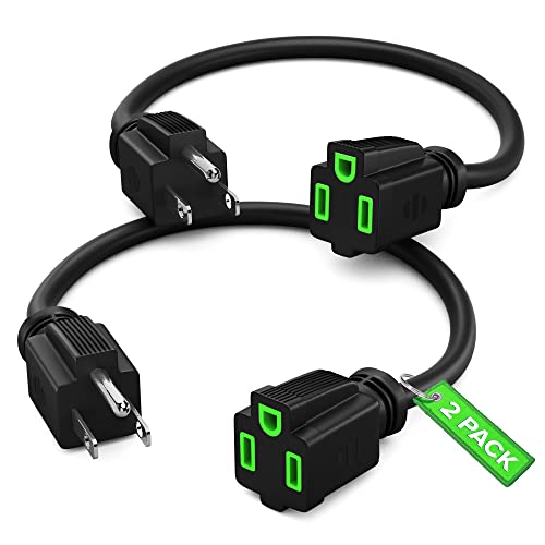 Maximm Extension Cord 0.5 Ft, 2 Pack Black Power Cords Indoor 16 Gauge Wire SJTW Heavy Duty ETL Listed (0.5Ft, Black with Green Indicators, 2 Pack)