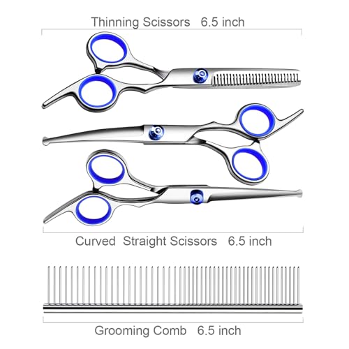 TINMARDA Professional Dog Grooming Scissors Kit, Titanium Coated Dog Scissors for Grooming, 5 in1 Grooming Shears Kit for Dogs Cat Pet At Home