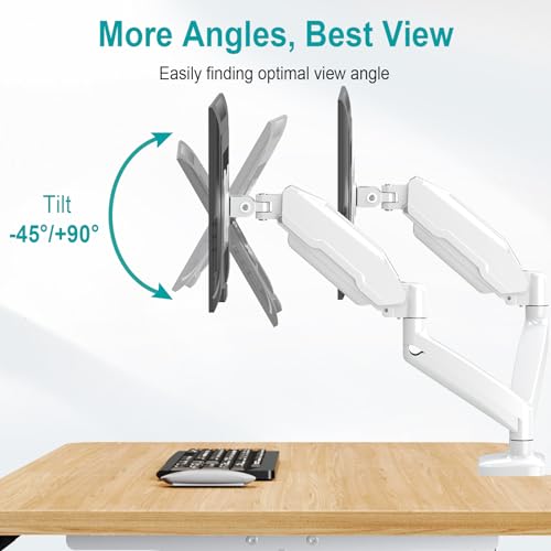 MOUNT PRO Dual Monitor Mount Fits 13 to 32 Inch Computer Screen, Height Adjustable Monitor Stand for 2 Monitors, Gas Spring Monitor Arm Holds up to 17. 6lbs Each, Monitor Desk VESA Mount, White