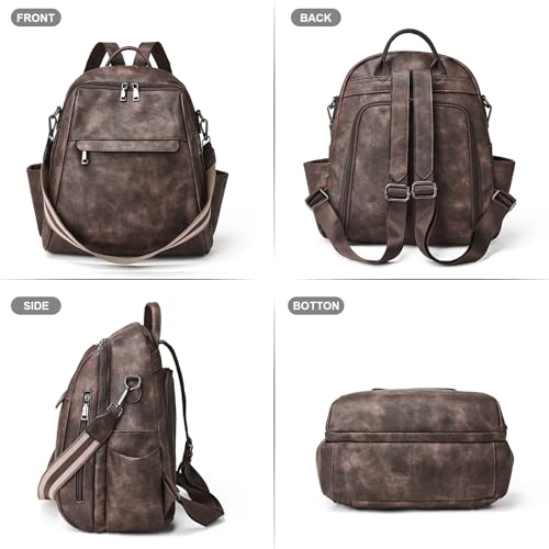 Womens Backpack Purse Leather: Fashion Convertible Ladies Shoulder Bag Waterproof Anti theft with Wristlet (1-3 Two-tone Coffee)