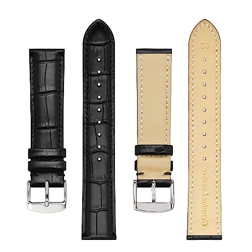 BISONSTRAP Watch Bands 20mm, Alligator Embossed Leather Watch Straps, Black with Silver Buckle