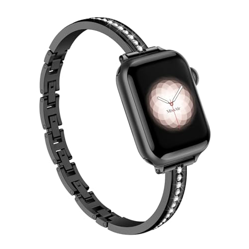 Missair Bands Compatible with Apple Watch Band 38mm 40mm 41mm 42mm 44mm 45mm 46mm 49mm for Women Girl, Slim Metal Dressy Jewelry Bracelet with Bling Diamond for iWatch Series 10 9 8 7 6 5 4 3 SE Ultra