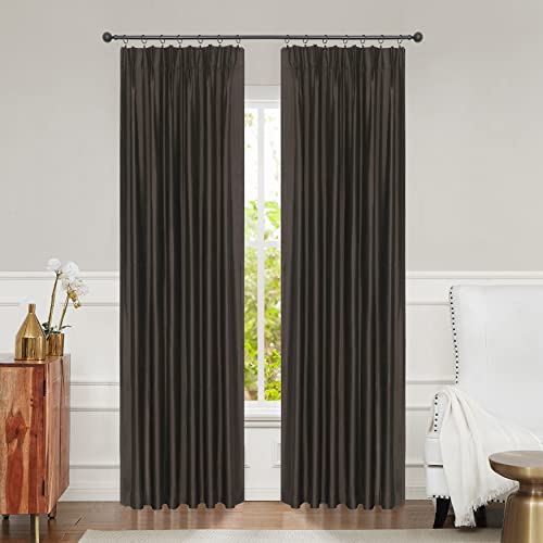 Central Park Sage Green Pinch Pleat Full Blackout Window Curtain Luxury Silk Panels with Blackout Liner Thermal Insulated Drapes for Bedroom with 12 Hooks (Ring not Include), 58"x108", 1 Panel