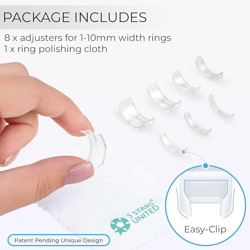 5 STARS UNITED Ring Sizers for Loose Rings - 8-Pack Easy-Clip Ring Size Adjuster for 1-10 mm Band Widths - Ring Guards for Women and Men, Not for Size 11+ Rings