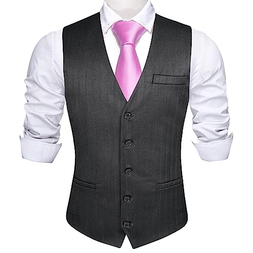 Barry.Wang Mens Red Vest Plaid Formal/Leisure V-neck 2 Pockets Slim Fit Waistcoat for Party