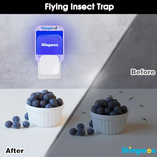 Stingmon Flying Insect Trap with 6 Pcs Refills, Plug-in Gnat Killer Indoor, Bug Zapper with UV Light, Fruit Fly Trap for Indoors, Office, Kitchen