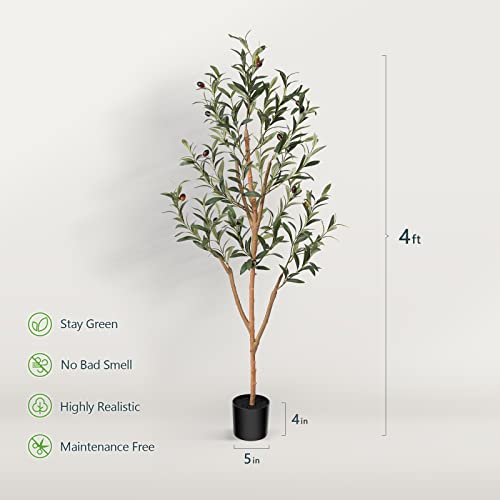 Kazeila Artificial Olive Tree 5FT Tall Faux Silk Plant for Home Office Decor Indoor Fake Potted Tree with Natural Wood Trunk and Lifelike Fruits