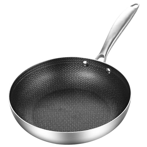 Inqibee 8.5 Inch Hybrid Tri-Ply Stainless Steel Sauté Pan,Non-Stick Frying Pan,Skillet,Induction Cooking Pan,Heavy Duty and Oven Safe,Riveted Handle.